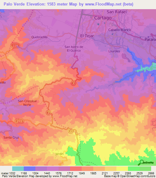 Palo Verde,Costa Rica Elevation Map