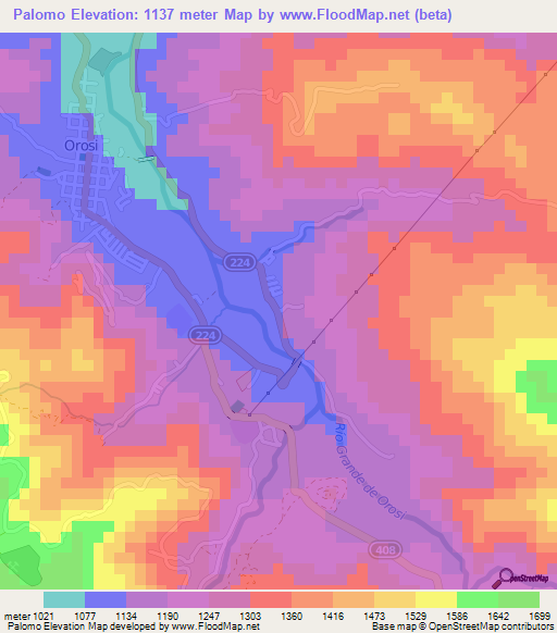 Palomo,Costa Rica Elevation Map