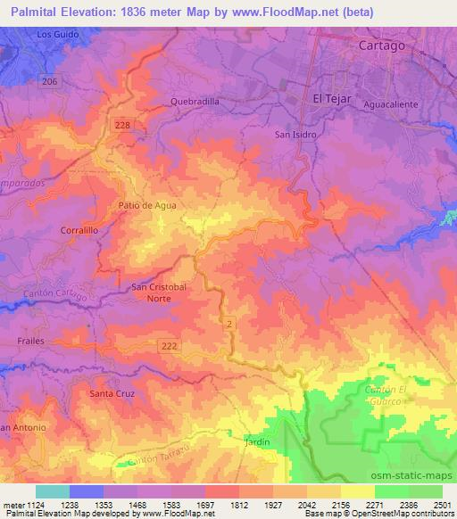 Palmital,Costa Rica Elevation Map