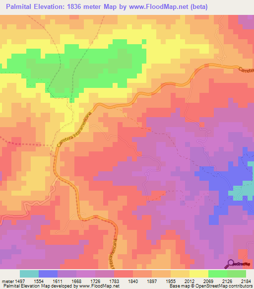 Palmital,Costa Rica Elevation Map