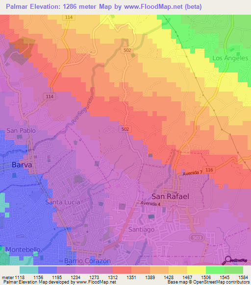 Palmar,Costa Rica Elevation Map