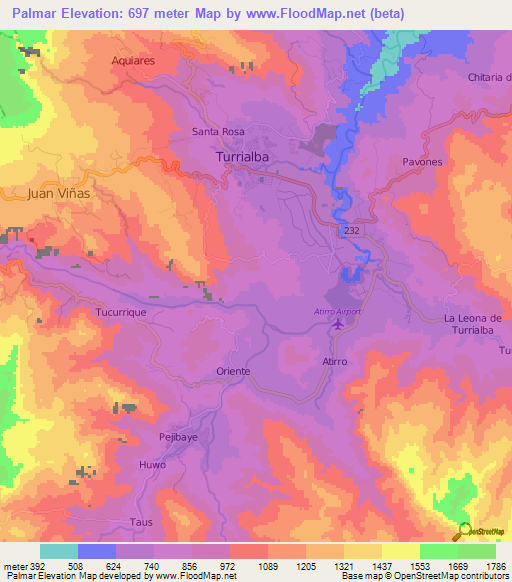 Palmar,Costa Rica Elevation Map