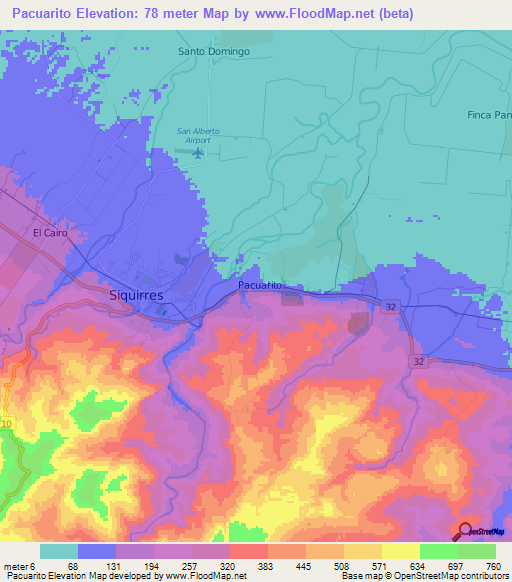 Pacuarito,Costa Rica Elevation Map