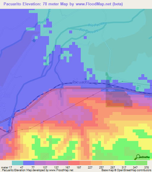 Pacuarito,Costa Rica Elevation Map