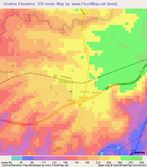 Orotina,Costa Rica Elevation Map
