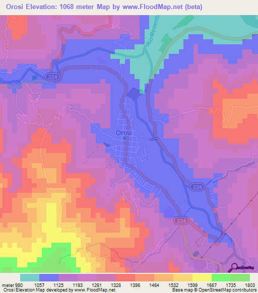 Orosi,Costa Rica Elevation Map