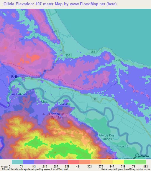 Olivia,Costa Rica Elevation Map