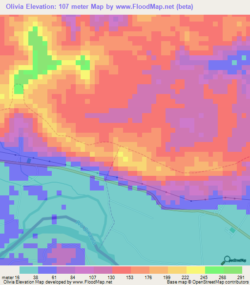Olivia,Costa Rica Elevation Map