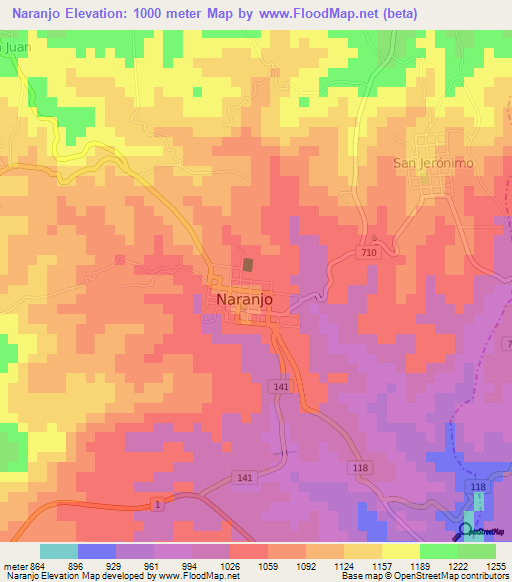 Naranjo,Costa Rica Elevation Map