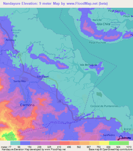 Nandayure,Costa Rica Elevation Map