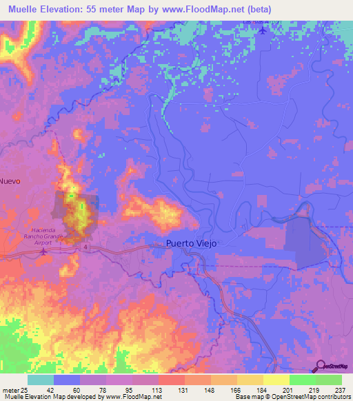 Muelle,Costa Rica Elevation Map