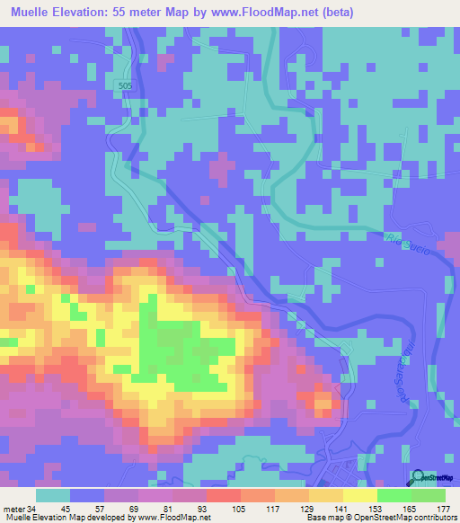 Muelle,Costa Rica Elevation Map