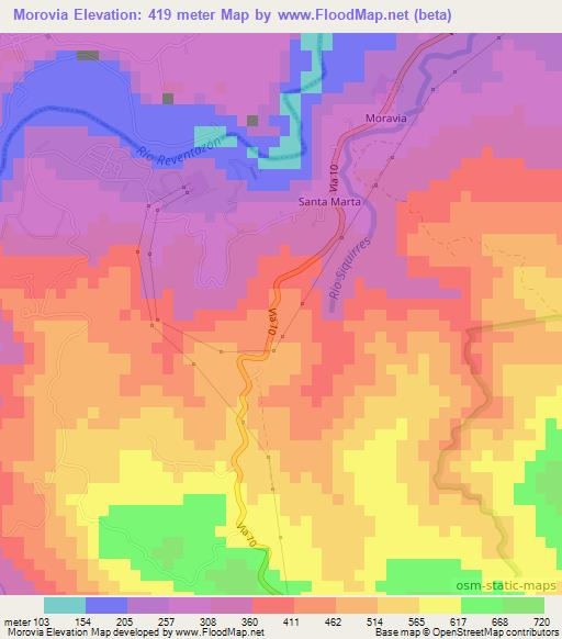 Morovia,Costa Rica Elevation Map