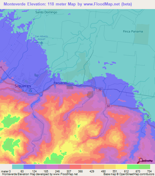 Monteverde,Costa Rica Elevation Map