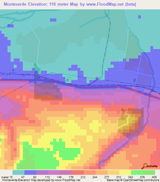 Monteverde,Costa Rica Elevation Map