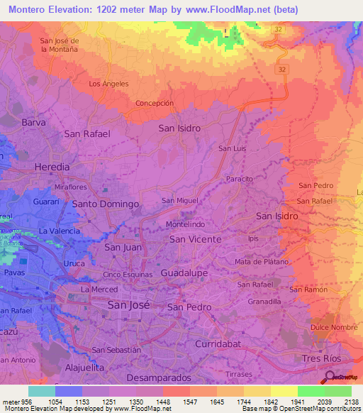 Montero,Costa Rica Elevation Map