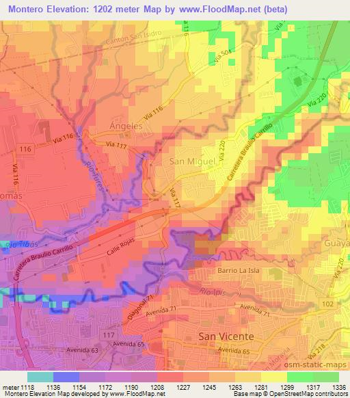 Montero,Costa Rica Elevation Map