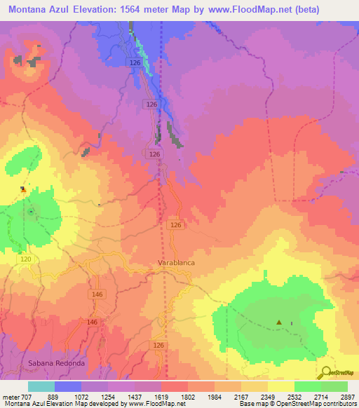 Montana Azul,Costa Rica Elevation Map