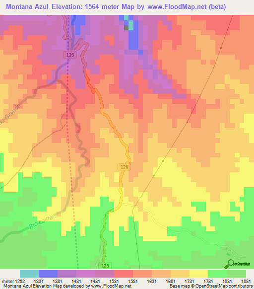 Montana Azul,Costa Rica Elevation Map