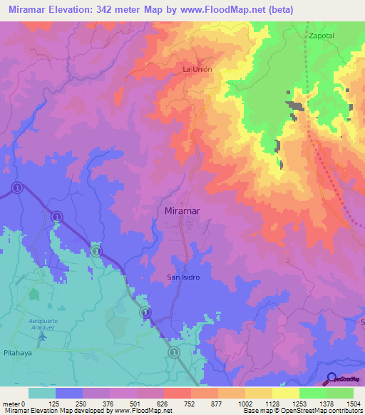 Miramar,Costa Rica Elevation Map