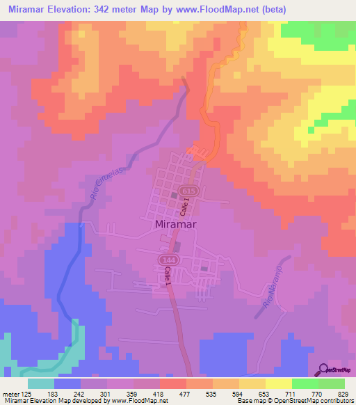 Miramar,Costa Rica Elevation Map