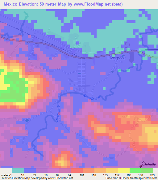 Mexico,Costa Rica Elevation Map
