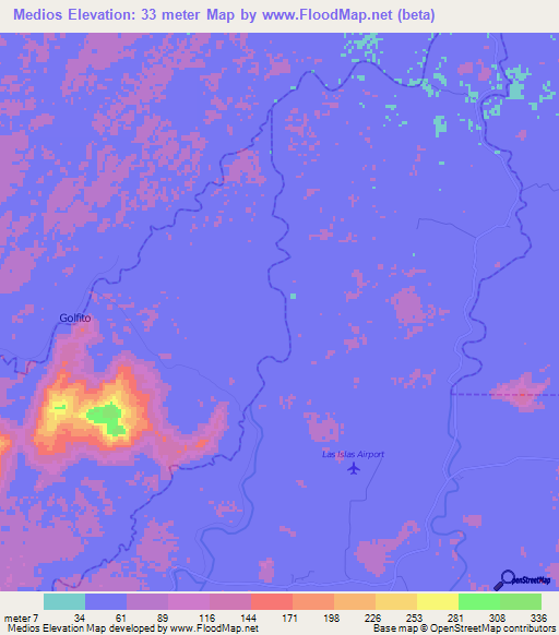 Medios,Costa Rica Elevation Map