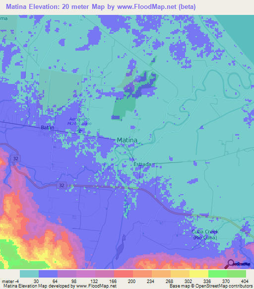 Matina,Costa Rica Elevation Map