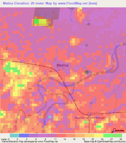 Matina,Costa Rica Elevation Map