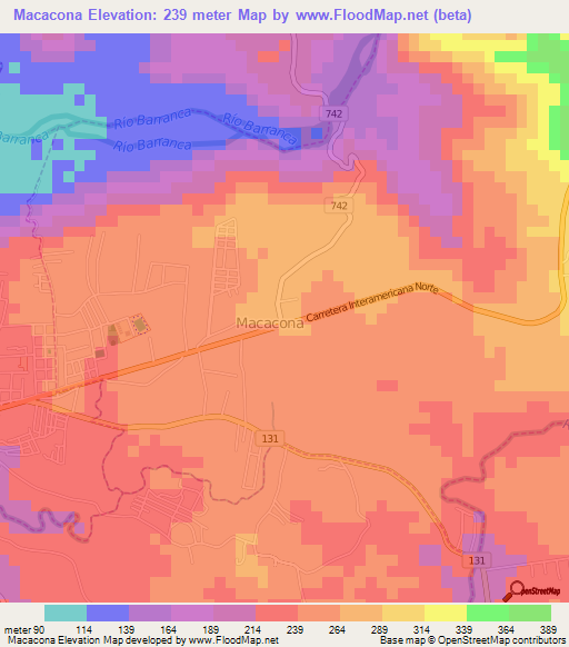 Macacona,Costa Rica Elevation Map