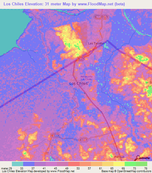 Los Chiles,Costa Rica Elevation Map