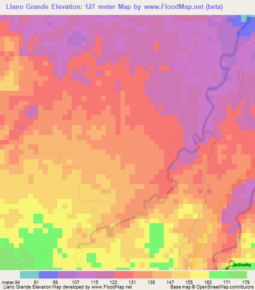 Llano Grande,Costa Rica Elevation Map