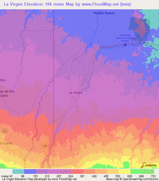 La Virgen,Costa Rica Elevation Map