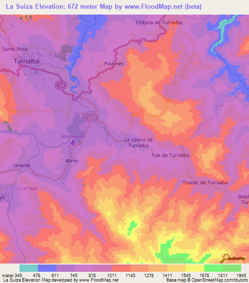 La Suiza,Costa Rica Elevation Map