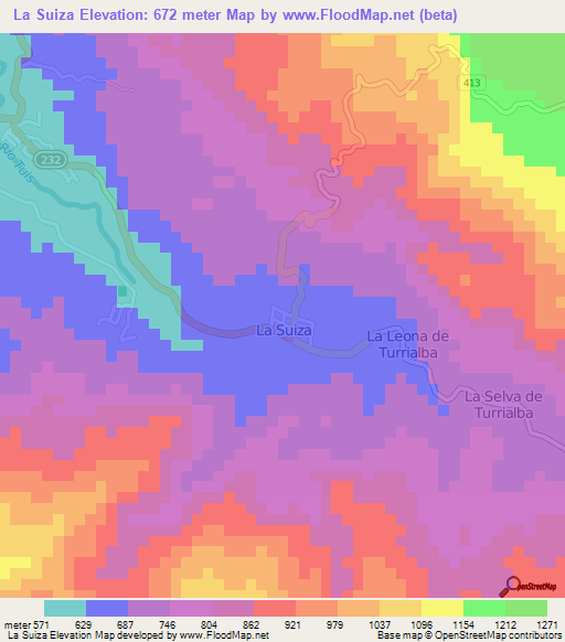 La Suiza,Costa Rica Elevation Map
