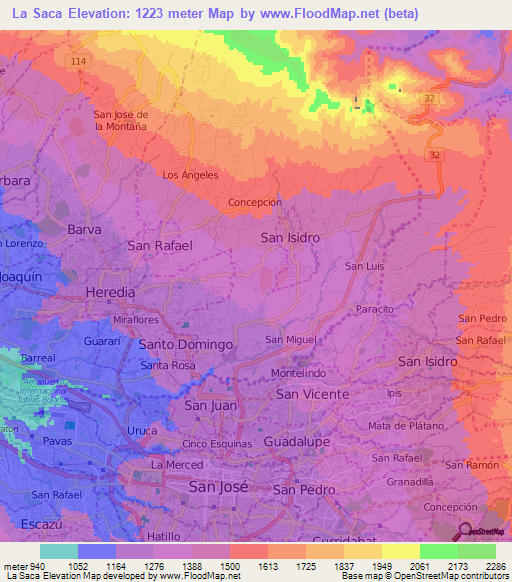La Saca,Costa Rica Elevation Map