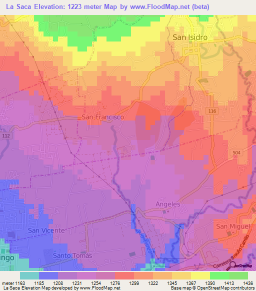 La Saca,Costa Rica Elevation Map