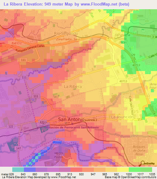 La Ribera,Costa Rica Elevation Map