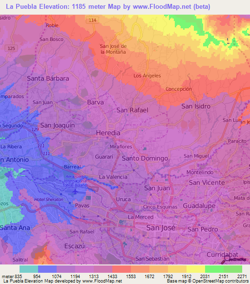 La Puebla,Costa Rica Elevation Map