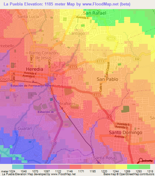 La Puebla,Costa Rica Elevation Map