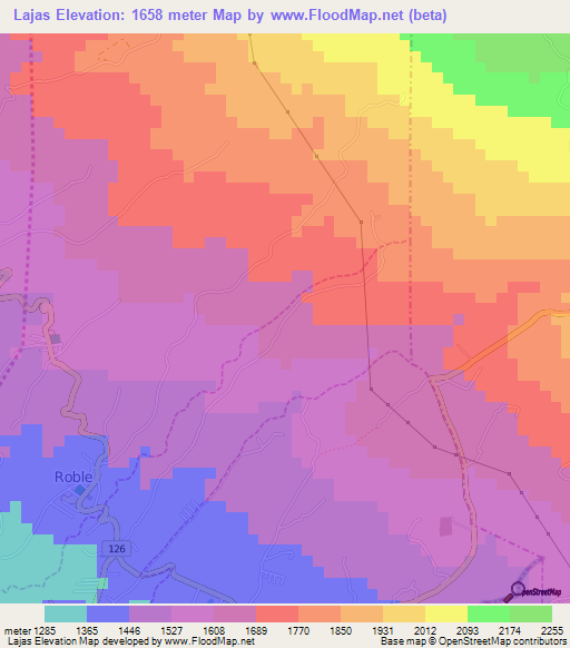 Lajas,Costa Rica Elevation Map
