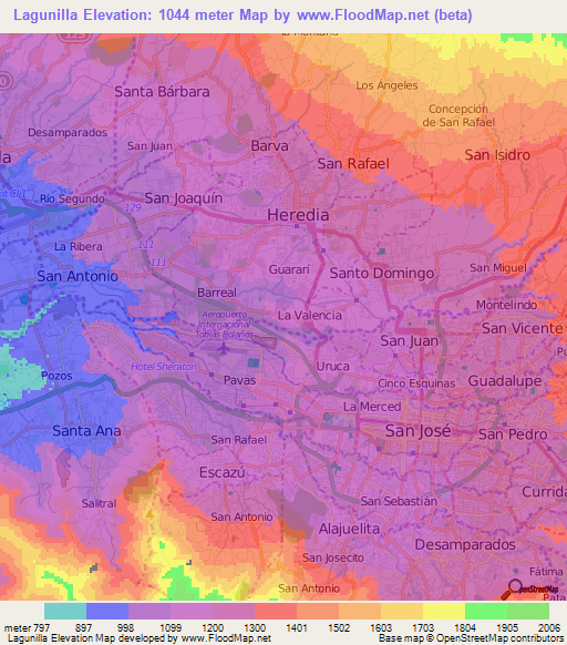 Lagunilla,Costa Rica Elevation Map