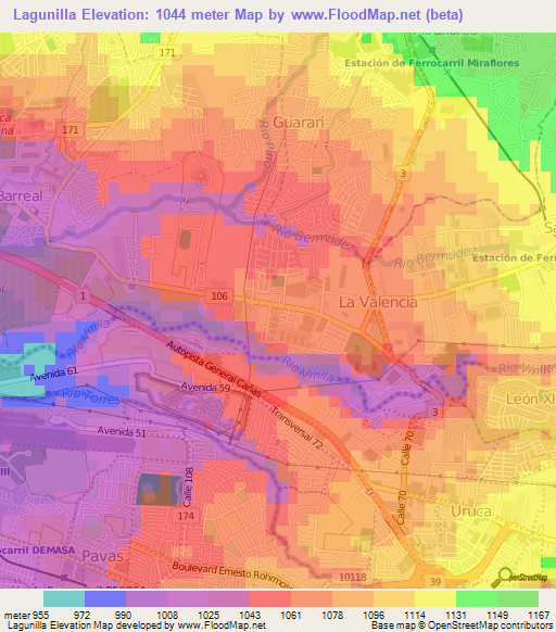 Lagunilla,Costa Rica Elevation Map