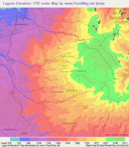 Laguna,Costa Rica Elevation Map