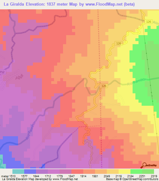 La Giralda,Costa Rica Elevation Map