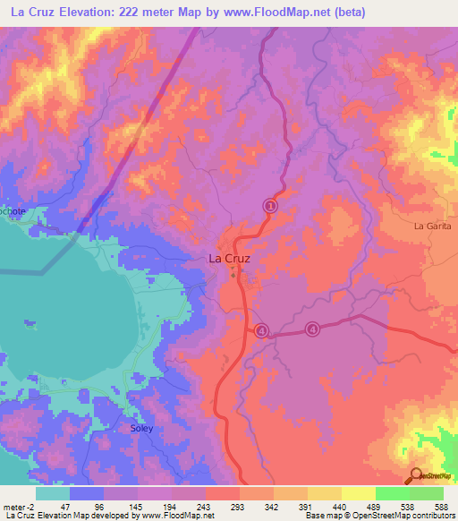 La Cruz,Costa Rica Elevation Map