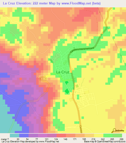 La Cruz,Costa Rica Elevation Map