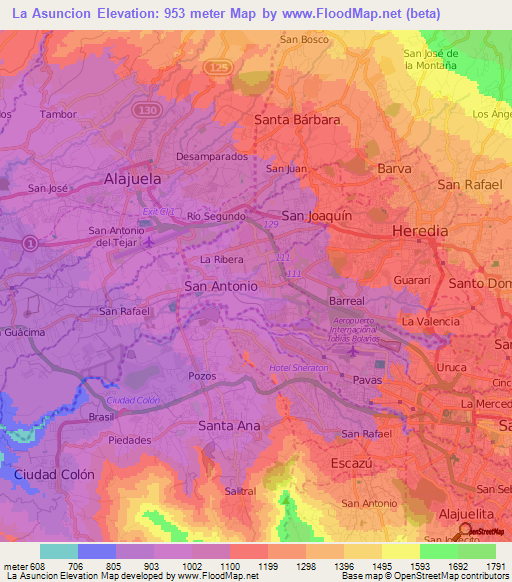 La Asuncion,Costa Rica Elevation Map