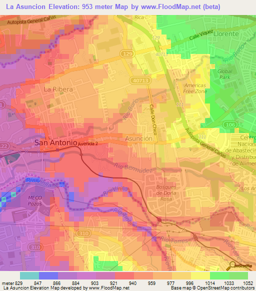 La Asuncion,Costa Rica Elevation Map