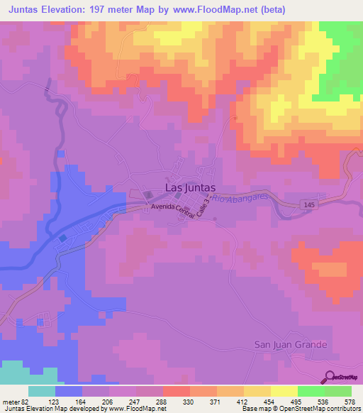 Juntas,Costa Rica Elevation Map